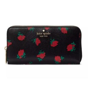 New Kate Spade Madison Rose Toss Printed Large Continental Wallet Black Multi